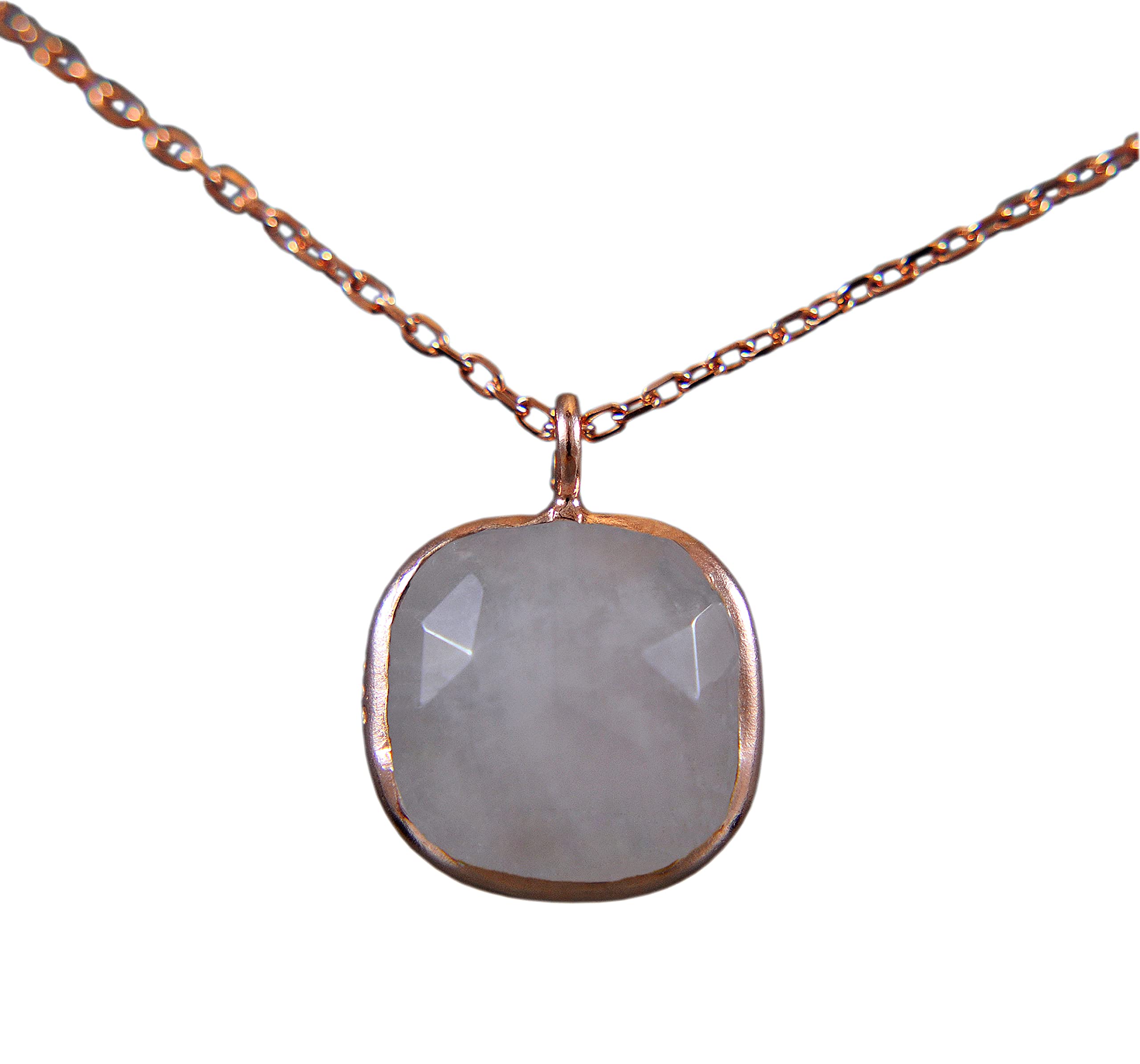 925 SILBER - Zarter ROSENQUARZ in Silber-Fassung mit passender Kette - Quadrat - Jahrestag - Geschenk für Sie - Romantisch - Schmuck-Geschenk - Handmade - Muttertagsgeschenk
