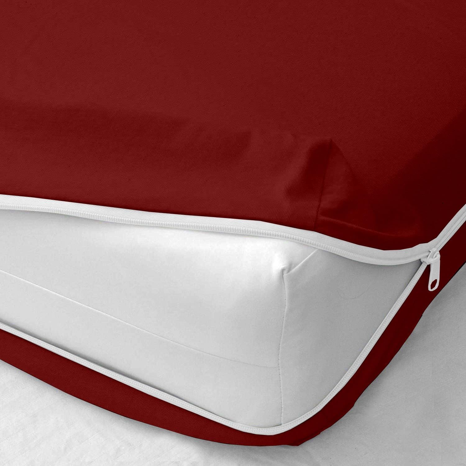 Zipper Fitted Bottom Sheet Queen-15 Inch Deep Pocket, 1800 TC Microfiber, Wrinkle-Free, Breathable & Secure Fit Fitted Style Mattress Cover Burgundy Solid