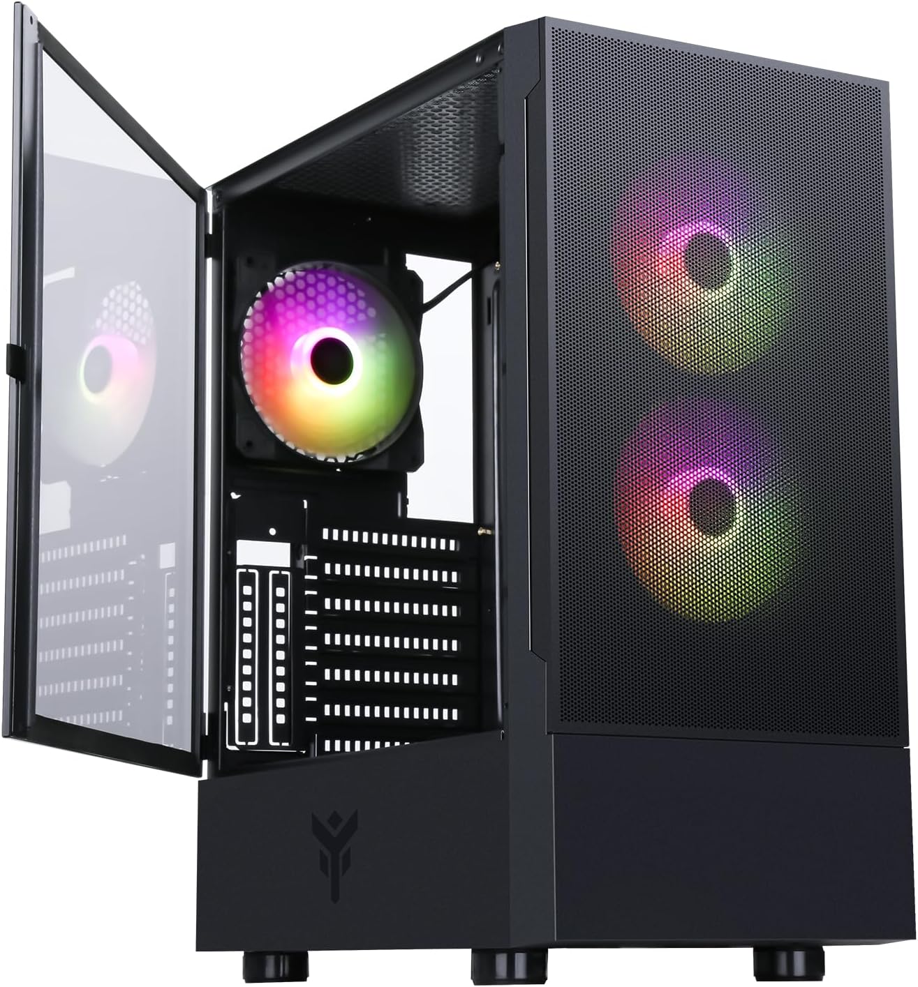 Itek SIISBE 3.0 PC Case with open side panel showing internal ARGB fans