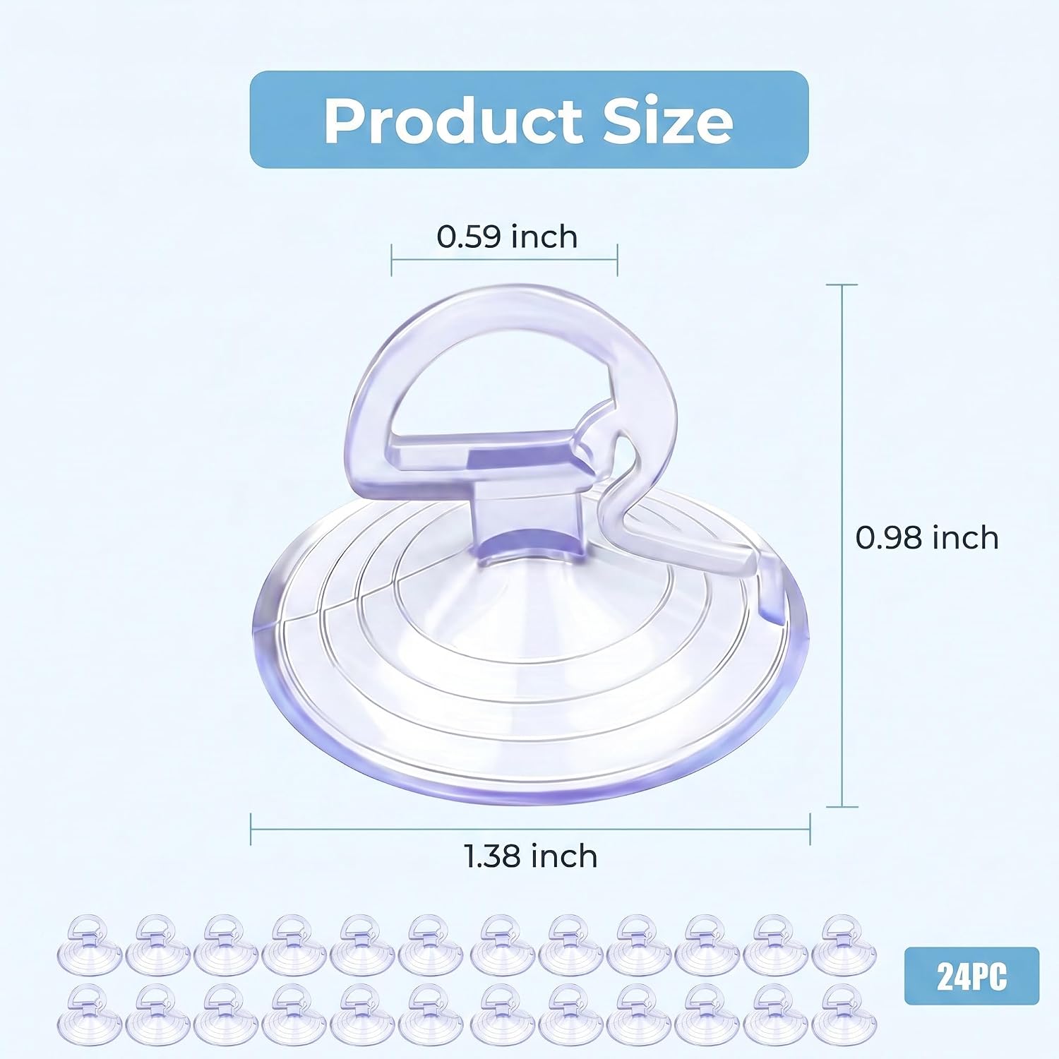 24PCS Car Glass Windshield Sunshade Suction Cups, Powerful Auto Window Shade Suction Cups, 1.77inch PVC Mini Suctions Cup Hook with Dovetail-Style Pull Ring, for Kitchen Bathroom(Transparent) image 2