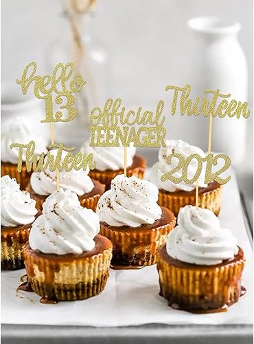 Miniatura 6 de 24 adornos para cupcakes con purpurina para cumpleaños número 13, decoraciones para tartas de cumpleaños de 13 años, decoraciones oficiales de