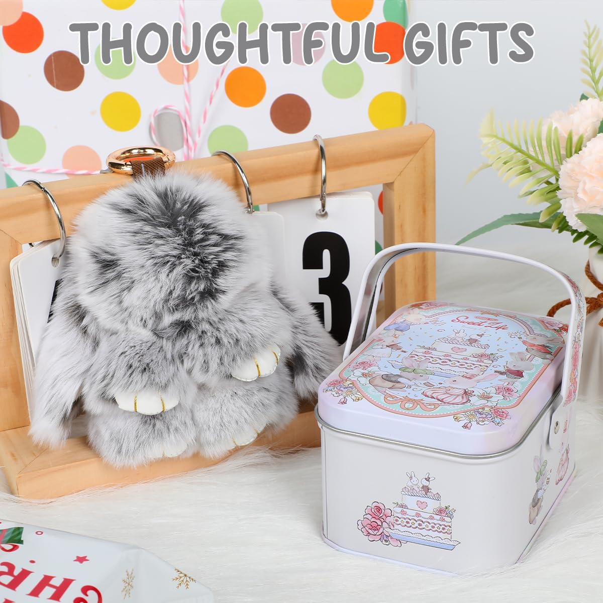 Baysea Bunny lulu Keychain with Box, Bunnylulu Keychain with Tin, Cute Plush Bunny Keychain Thoughtful Gift for friends