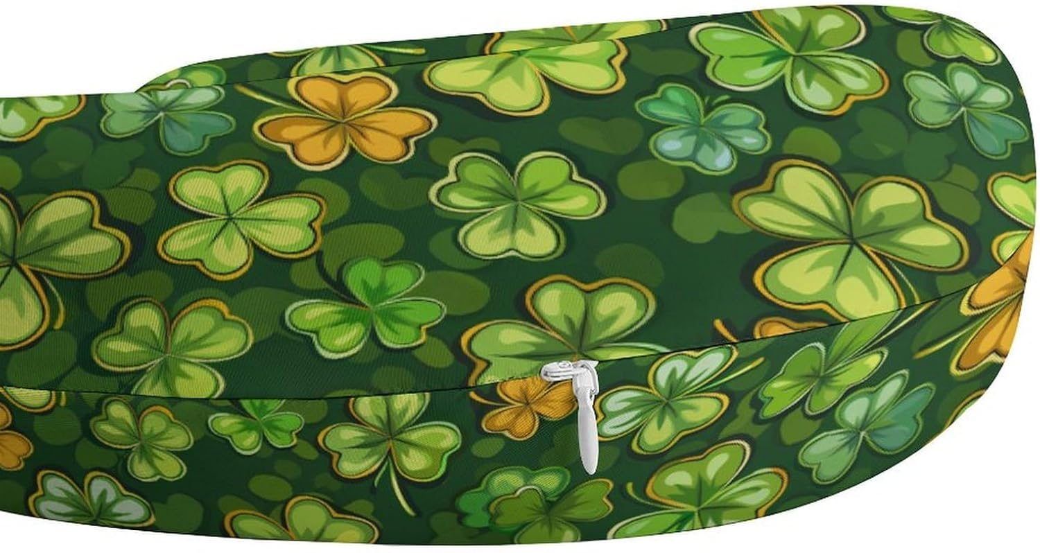 Irish Four Leaf Lucky Clovers Happy St. Patrick's Day Travel Pillow U Shape Neck Pillow Washable Pillowcase for Sleeping Chair