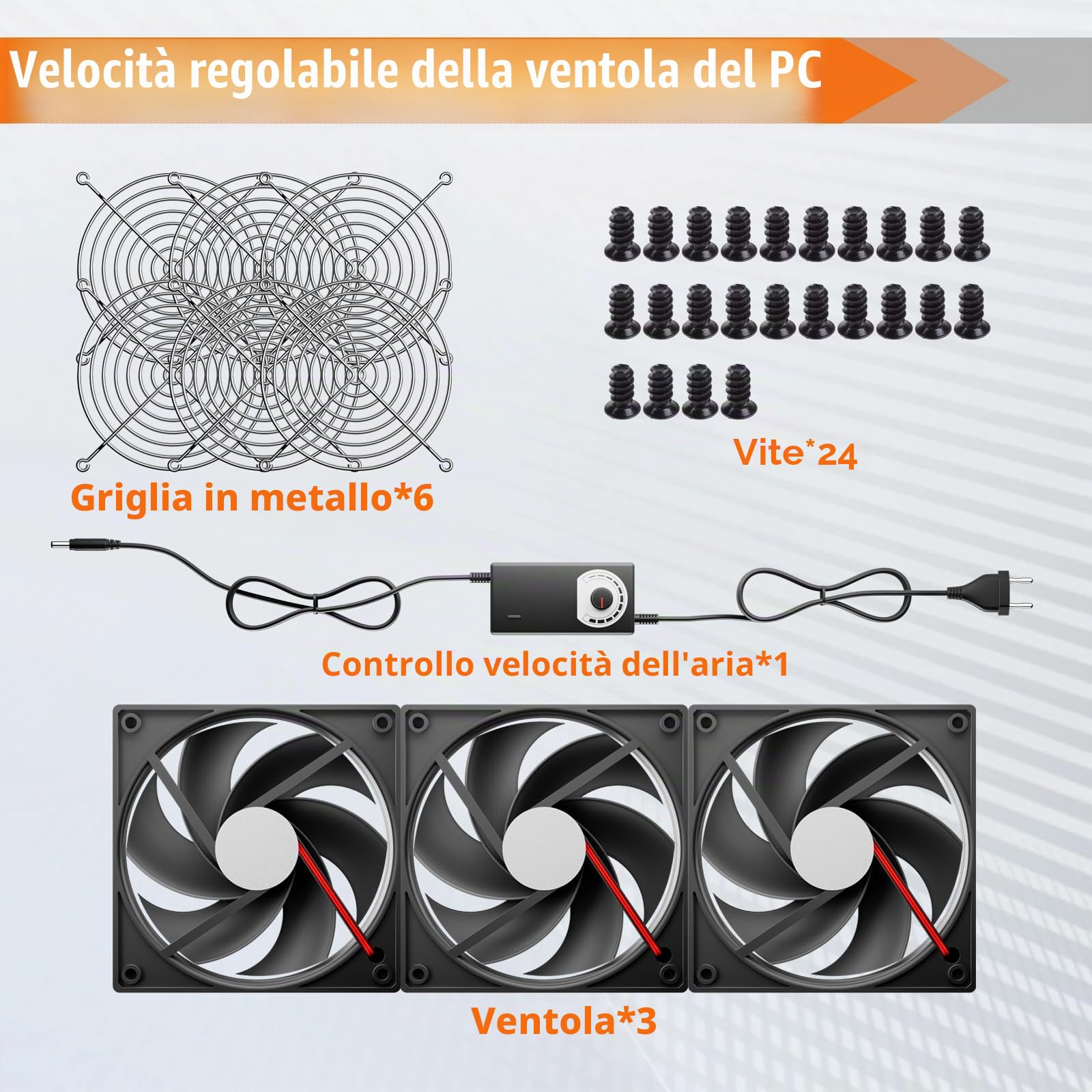 3 ventole per PC da 120 mm, 12 V, velocità del vento regolabile, ventola per PC, ventola AC 220 V-240 V, 2700 giri/min, ventole per PC portatile per router, laptop, TV Box, ventole doppie