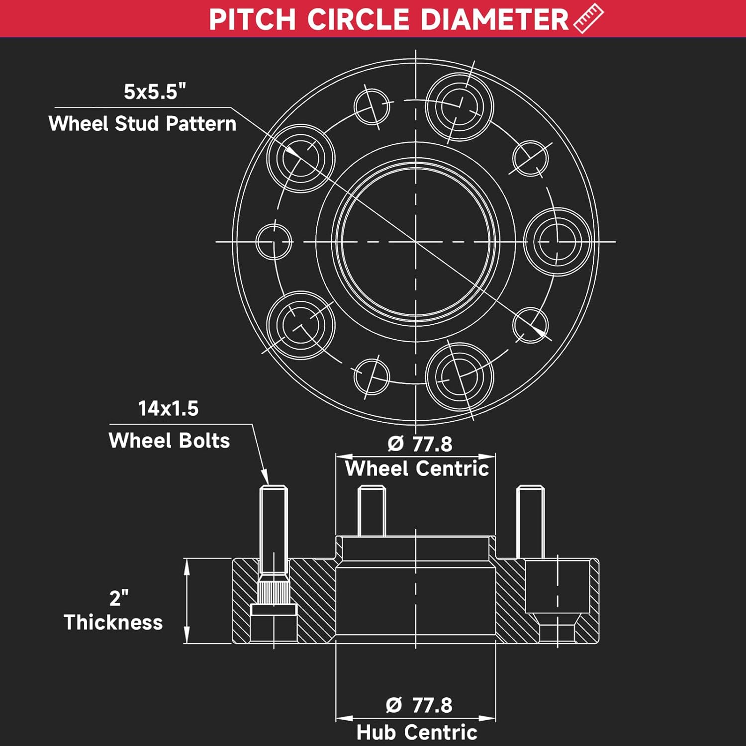 UIU 2 Inch 2pcs 5x5.5 Wheel Spacers, Forged 2.0" (51mm) 5x139.7mm to 5x139.7mm Thread Pitch 14x1.5 Hub Bore 77.8mm Adapters for 2019-2024 Ram 1500 Classic 2012-2018 Ram 1500, Black