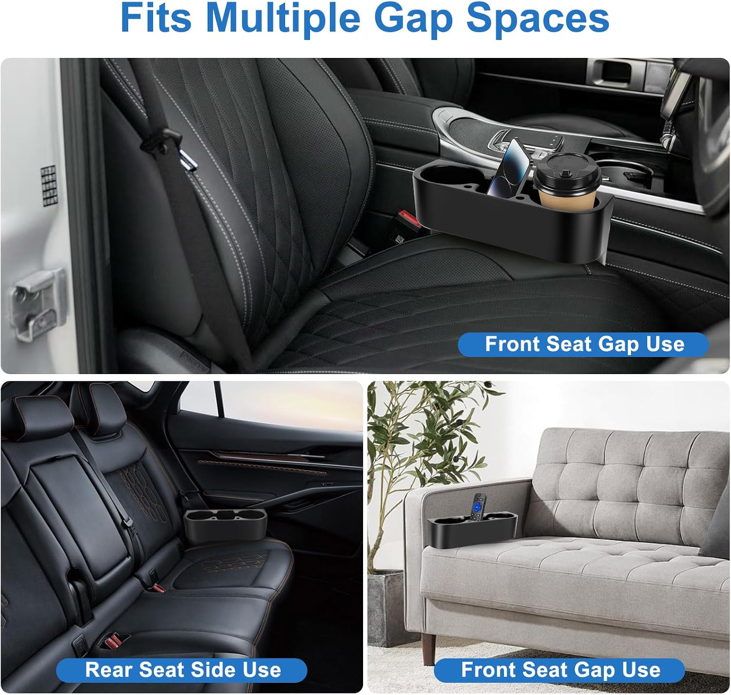 EEEKit Extra Cup Holder for Car: Seat Wedge Car Cup Holder Organizer | PP Plastic Additional Cup Drink Holder for Car - Automotive Cup Holder Insert - Multifunction Car Extra Cup Holder for Phone