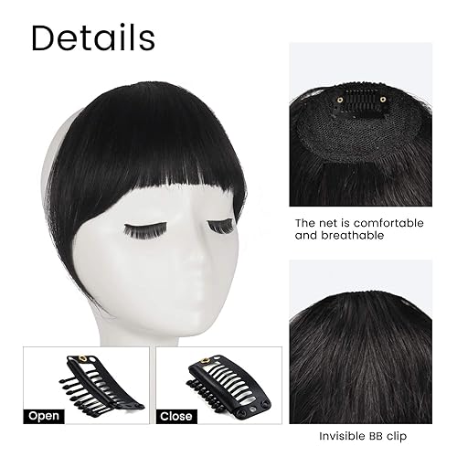 Miniatura 3 de FESHFEN Flequillo con clip extensión de cabello 100  humano flequillo curvado flequillo francés rubio caramelo flequillo flequillo plano natural
