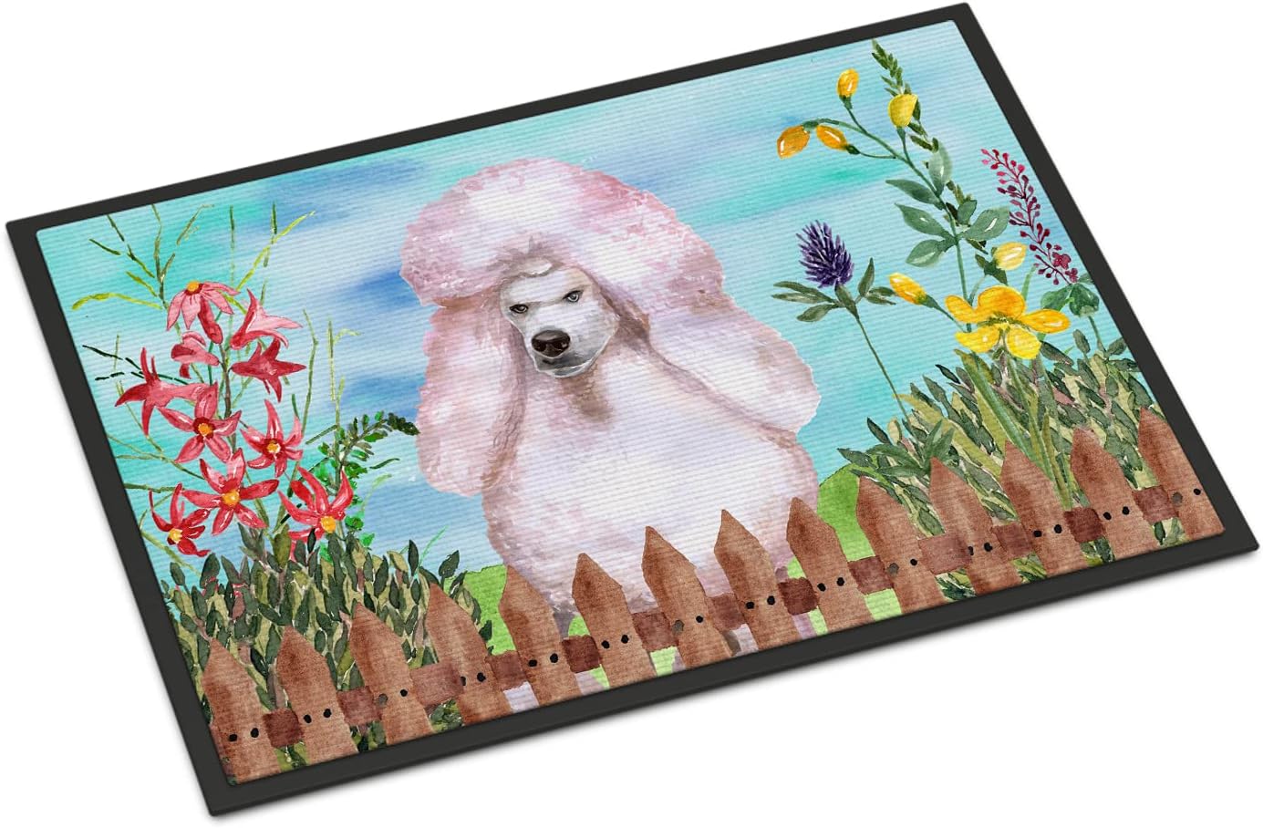Caroline's Treasures CK1279JMAT White Standard Poodle Spring Doormat 24x36 Front Door Mat Indoor Outdoor Rugs for Entryway, Non Slip Washable Low Pile, 24H X 36W
