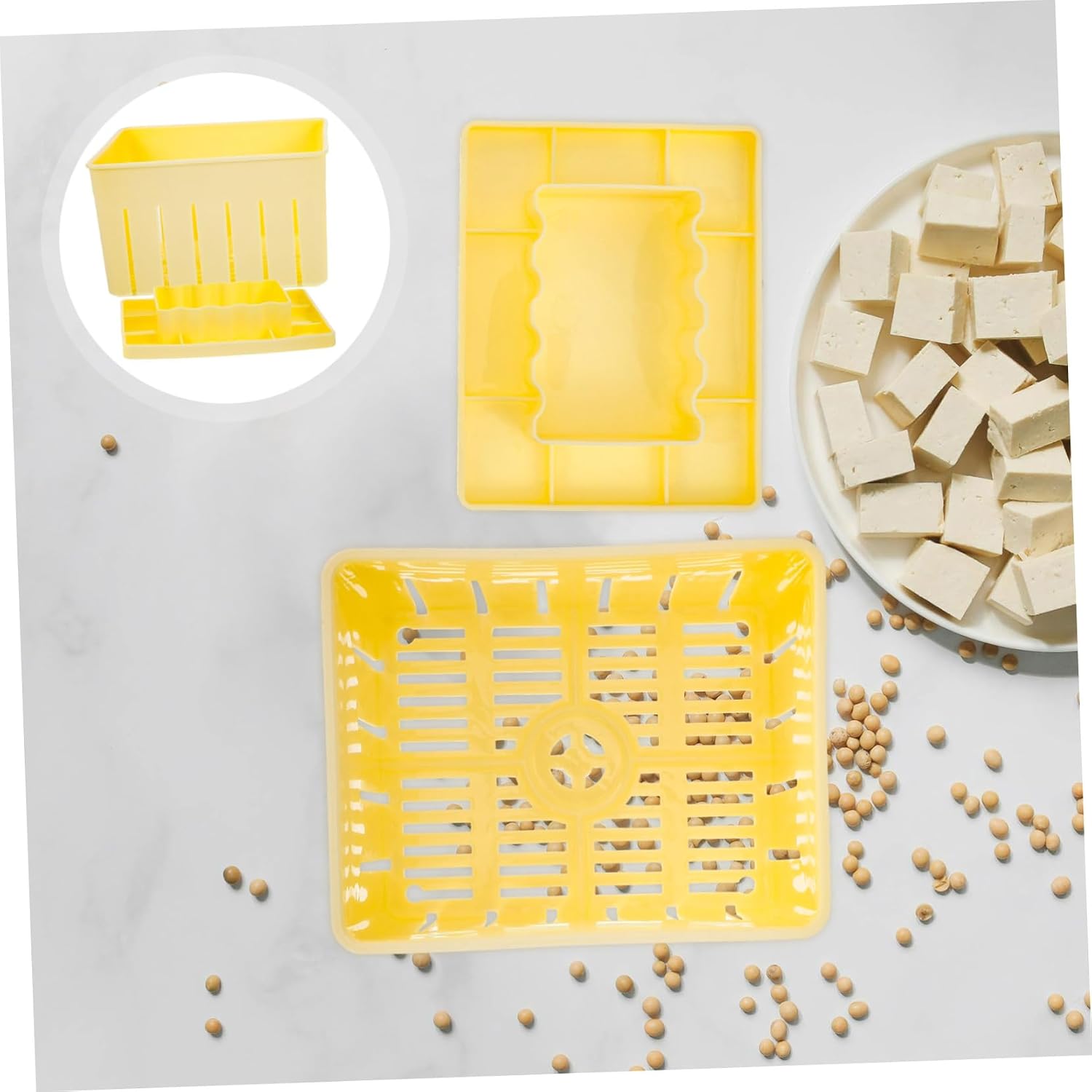 Beige Plastic Tofu Press Mold for Homemade Cheese and Tofu