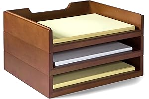 Bindertek Stacking Wood Desk Organizer with 3 Letter Tray Kit - Cherry