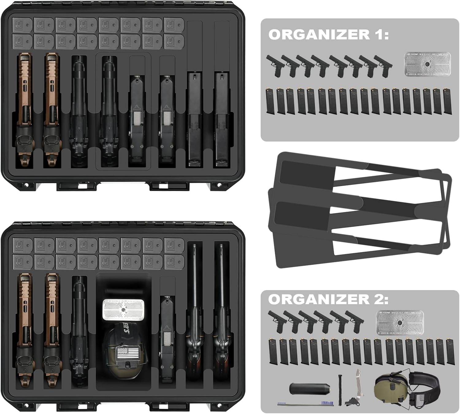 Gun Pistol Case for Multi Handguns - Holds Multiple Hand Guns Case & Magazines, Pre-cut Waterproof Carrying Hard Shell Pistol Case for Pistols, Storage Box for Beretta, Smith and Wesson, for Glock