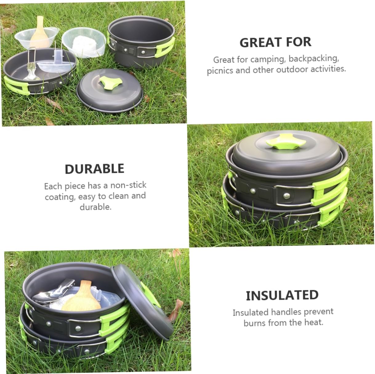 Kisangel Lightweight Camping Cookware Portable Outdoor Cooking Utensils with Insulated Handles Non Stick Design
