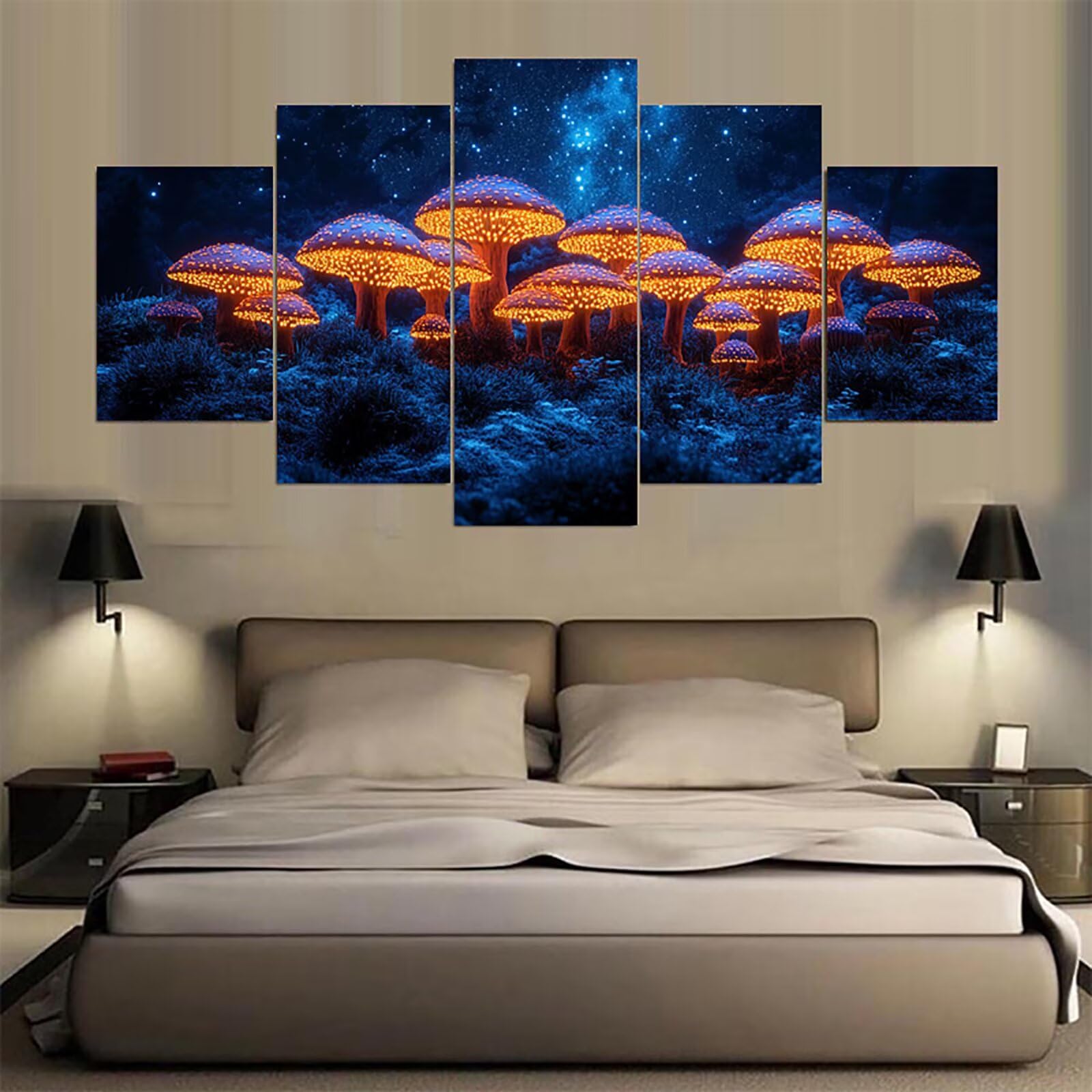 Diamond Painting Grzyb Diament Malowanie Dorosłych Gwiaździste Niebo Diamentowe Malarstwo DIY Dorośli Zestaw Do Haftu Krzyżowego Z Błyszczącymi Diamentami, Dekoracja Ścienna 5 Sztuk 110 x 225 cm 0m