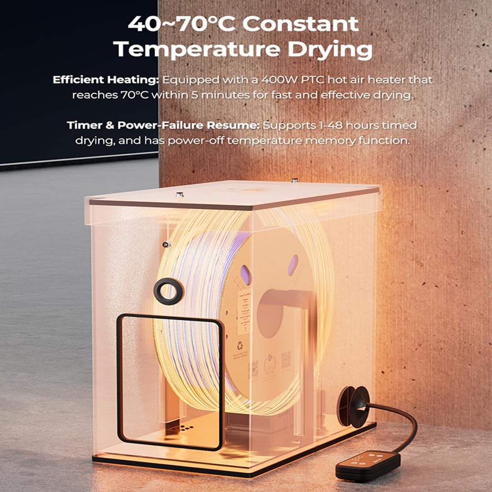 Creality Multi-Kilo Filament Dryer，Fireproof and Moisture-Proof Detachable Heating Module Maximum Temperature 70℃, Compatible with 1kg/2kg/3kg/5kg Filaments
