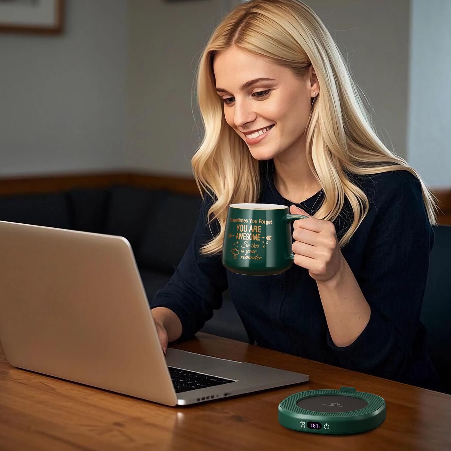 Coffee Mug Warmer & You are Awesome Mug Set, Electric Cup Warmer with Auto Shut Off, 4 Temperature Setting Smart Beverage Warmer, 8-Hours Auto Shut Off - Image 3