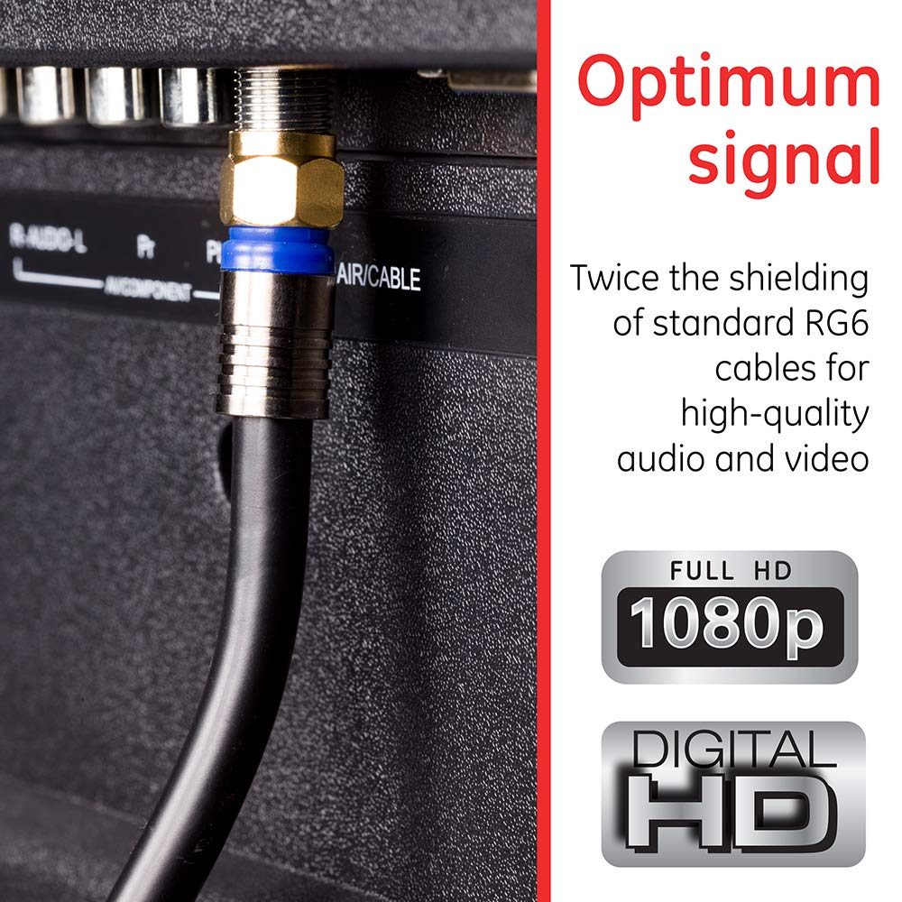 GE RG6 Coaxial Cable, 6 ft. F-Type Connectors, Quad Shielded Coax Cable 33528 & GE RG6 Coaxial Cable, 50 ft. F-Type Connectors, Quad Shielded Coax Cable 33532 : Electronics