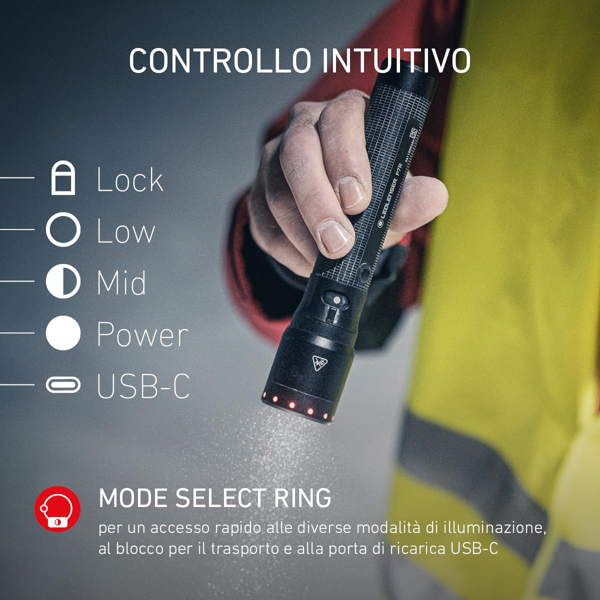 Ledlenser P7R Torcia LED ricaricabile, 2000 lm, 320 m, USB-C, IP68, 80 h, 4 modalità – Tattica per escursioni, emergenza