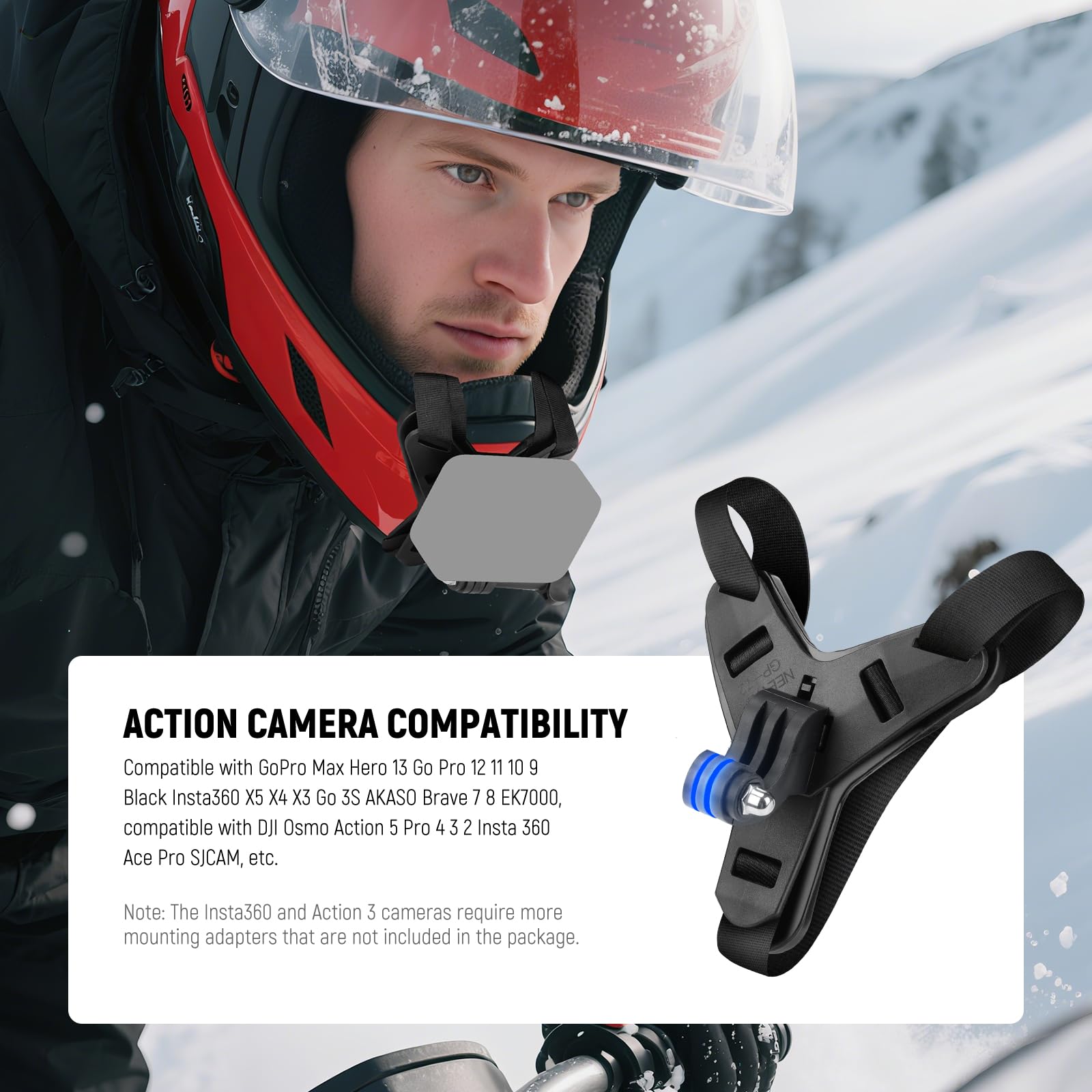 Sangle Fixation Casque Moto Pour Caméra Action - Compatible GoPro, DJI, Insta360 - Base Silicone Ajustable - 4