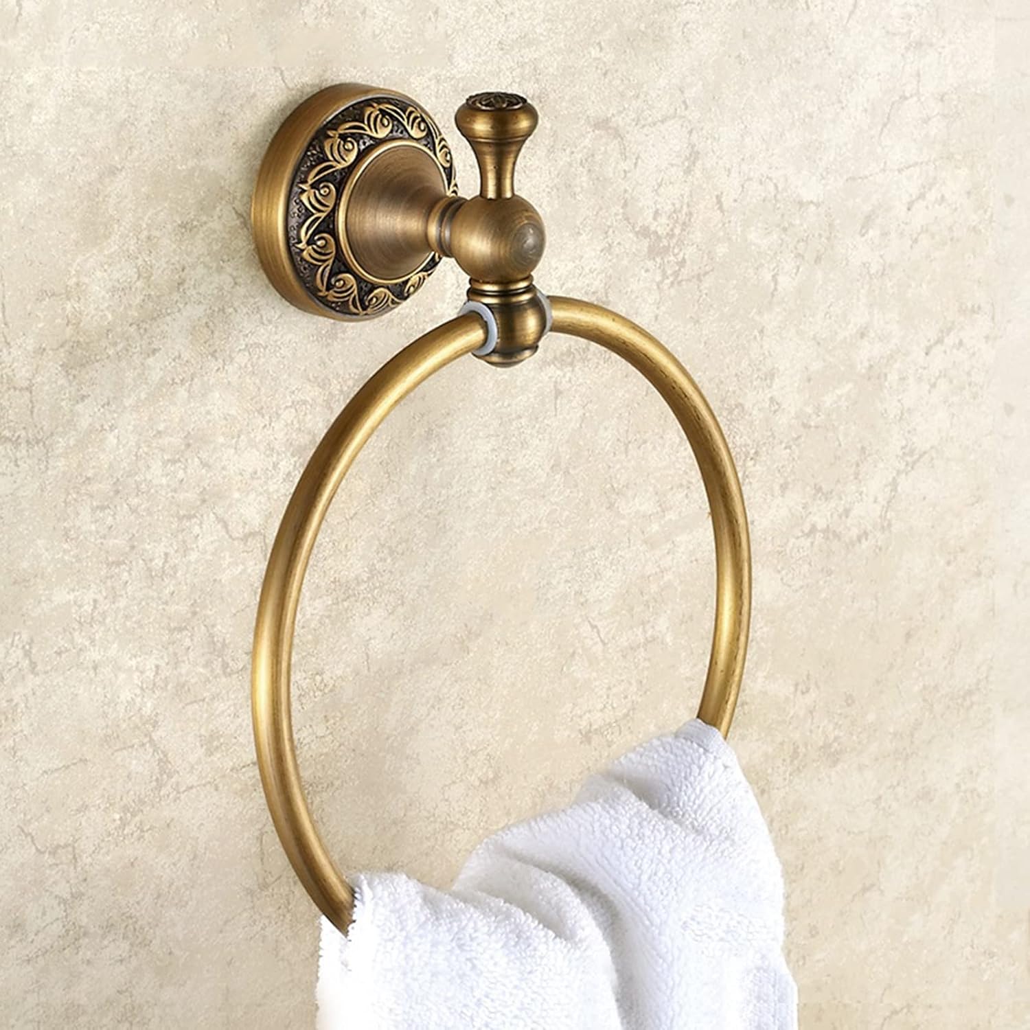 LSLYTQ Antique Towel Ring, All Copper Towel Holder, European Round Towel Rack, Bathroom Towel Bar