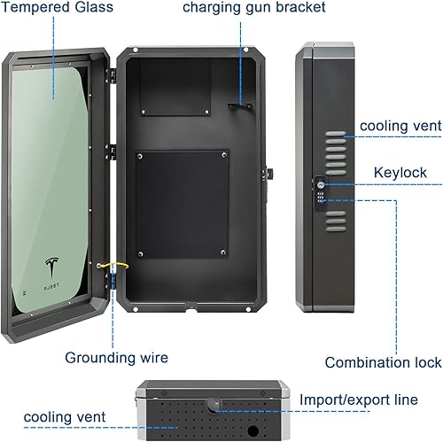 Miniatura 8 de Ginkman Caja de estación de carga para Tesla modelo 3, caja de cargador de pared para interiorexterior, organizador de cables de carga, estuche de
