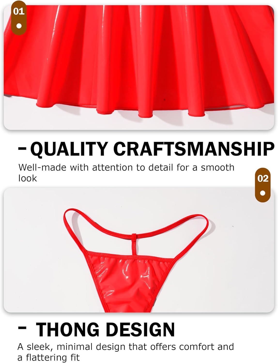 SEAUR Women Rave Cosplay Costume Bunny PU Leather Lingerie Sets 4Pcs Chain Bra Top Mini Skirt G-String with Ears Headband