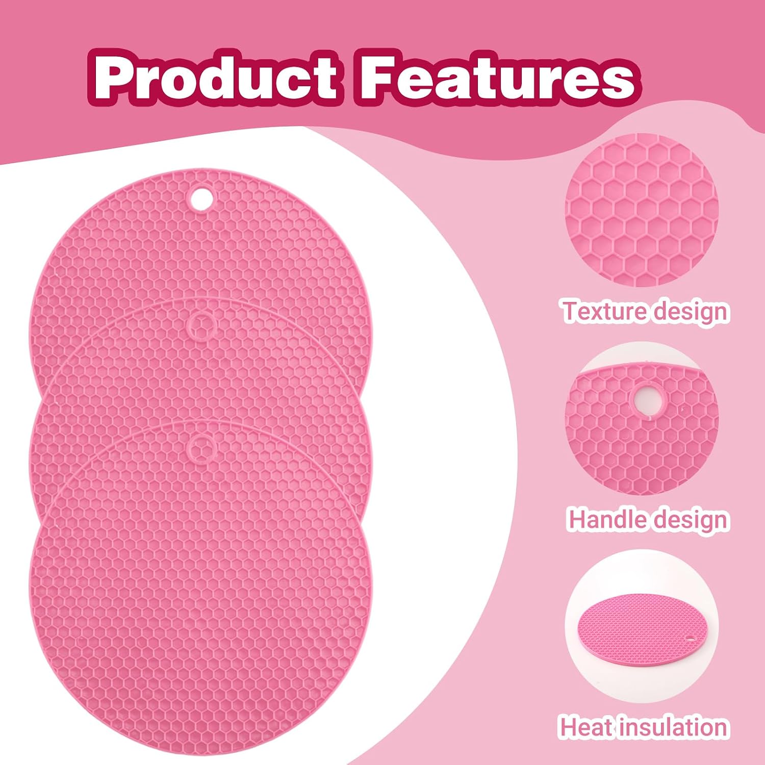 3Pcs Jar Opener Gripper Pad, Shimmeroo Round Large Rubber Jar Opener, Multipurpose Openers for Seniors Kitchen Non-Slip Coasters for Weak Hands,6.7x6.7Inch - Pink image 3
