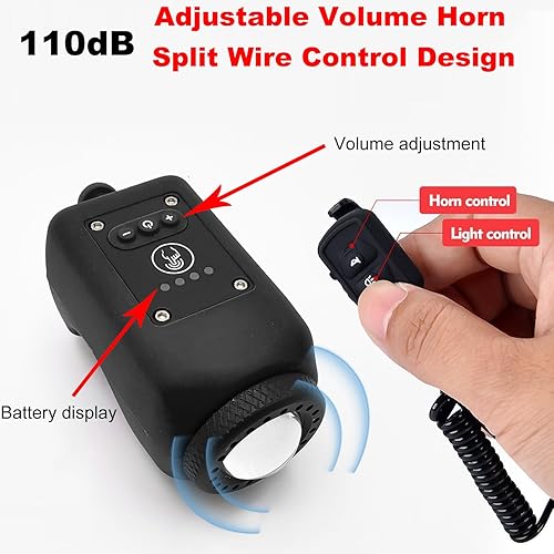 Miniatura 2 de Bocina de bicicleta eléctrica y luz de bicicleta 2 en 1, bocina de bicicleta fuerte de 110 dB, 5 modos de sonido, luz delantera de bicicleta