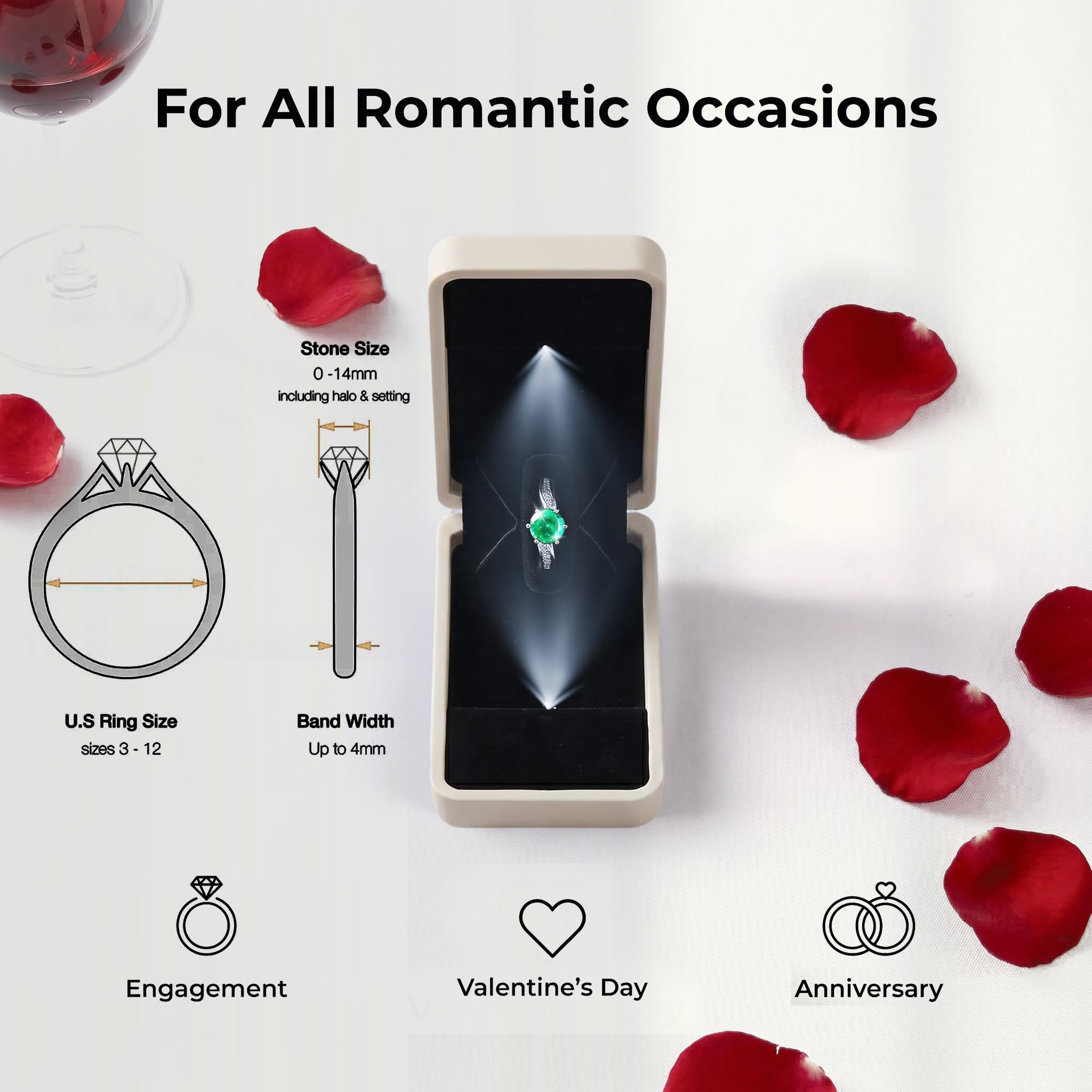 sunking Scatola per anelli di fidanzamento rotante a LED, in pelle italiana, tascabile, sottile, con display a LED che si illumina, adatta per anelli da 3 a 12 per proposte di matrimonio a sorpresa