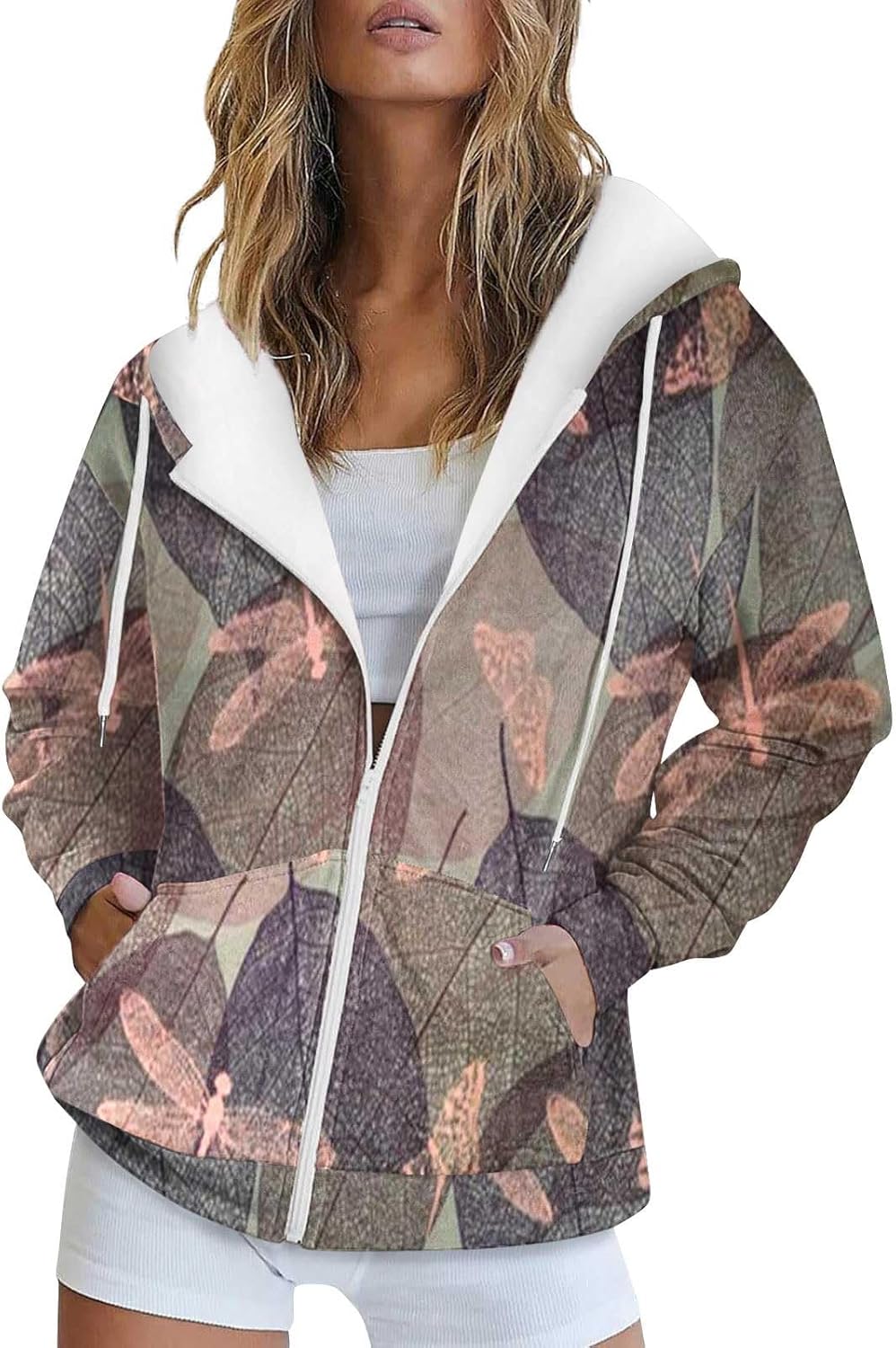 Veste Polaire Carreaux Surdimensionnée Sweat à Capuche Surdimensionné Femme - Veste Polaire Doublée Imprimé Floral Vetement Décontracté Femme