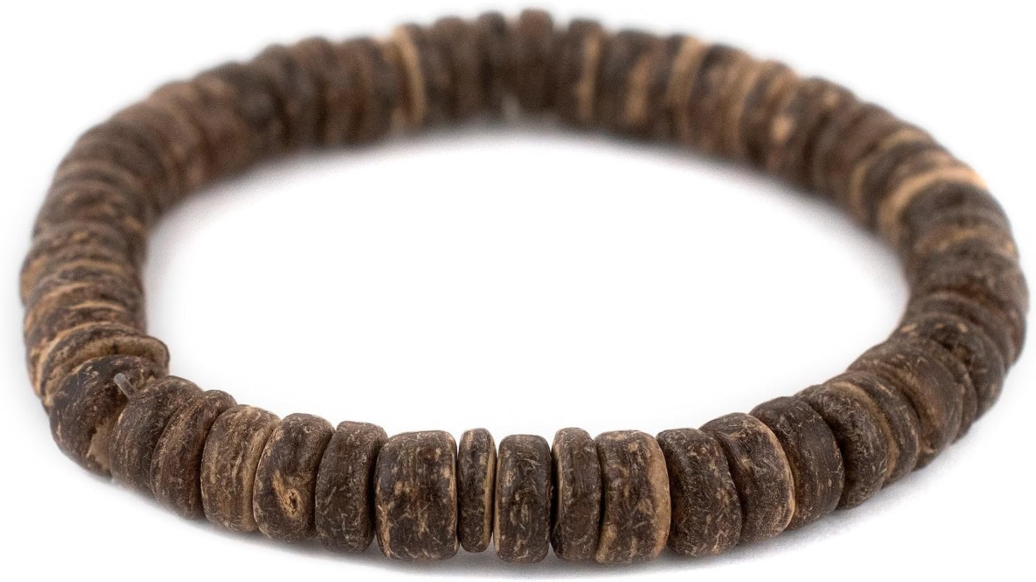 The Bead Chest Natural Coconut Shell Stretch Bracelet Brown Disk Wood