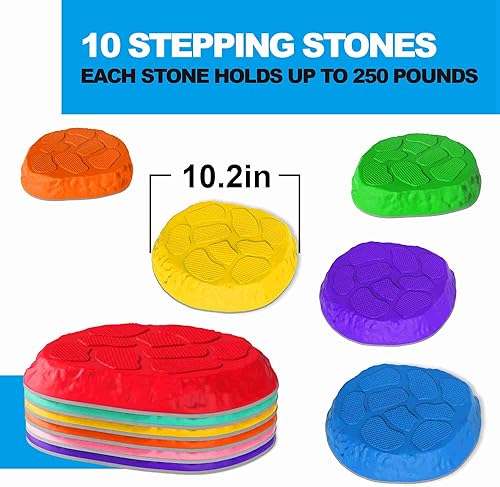 Miniatura 3 de Paquete de 10 piedras de equilibrio antideslizantes para niños, juego de coordinación de carrera de obstáculos, fomenta el equilibrio de los niños