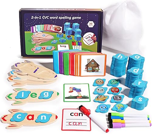 143 juegos de palabras CVC de madera, actividades de aprendizaje de jardín de infantes, tarjetas flash fonéticas, juegos de ortografía de lectura de