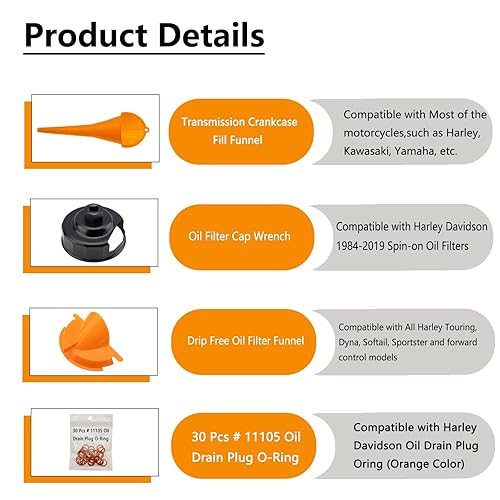 Miniatura 4 de Kit de cambio de aceite compatible con Harley, llave de tapa de filtro, herramienta de llenado de cárter, embudo de aceite de caja primaria,