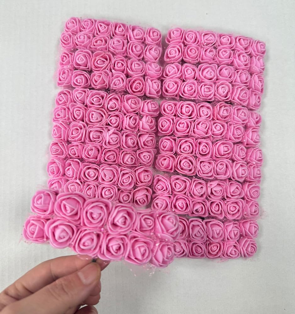 Rikyo 144pcs Pink Mini Artificial Rose Flowers Heads and Soft Stem, 25mm PE — image 1