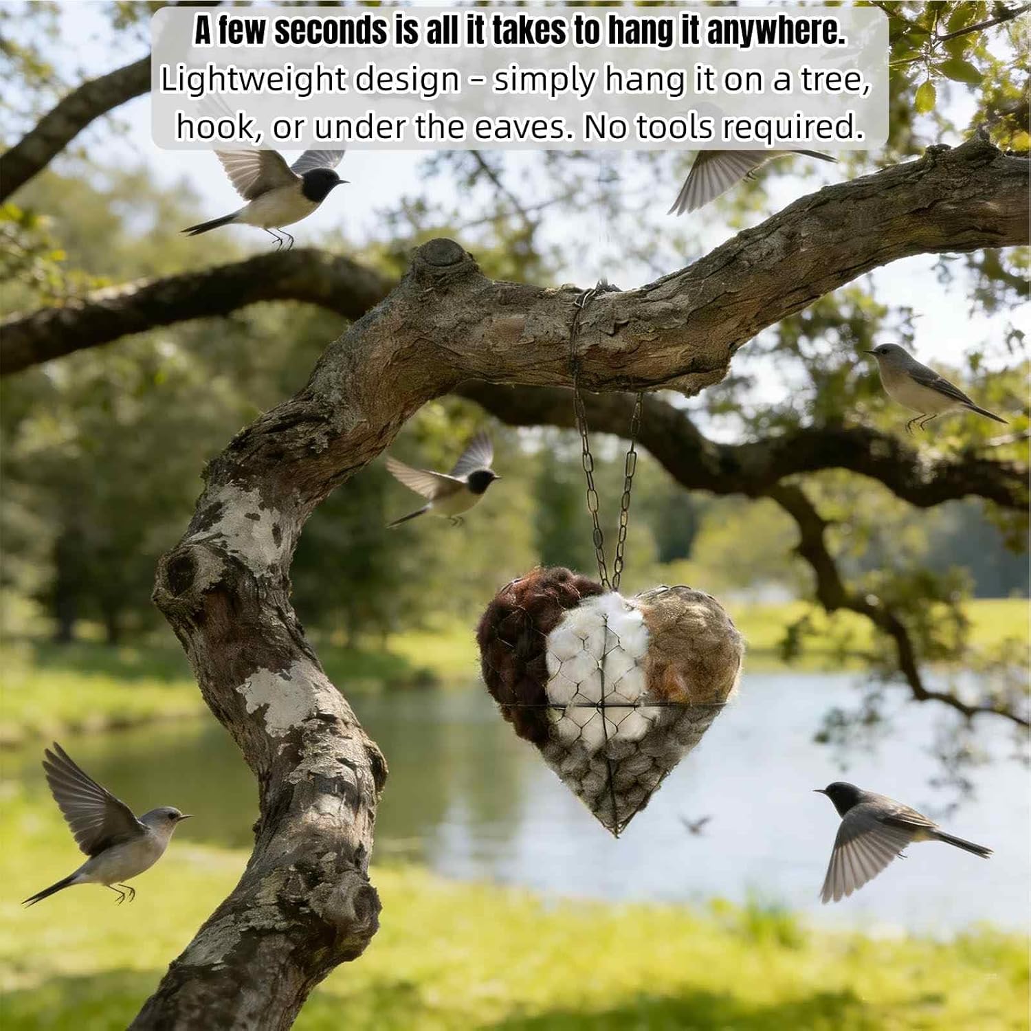 Handmade Fiber Bird Nesting Heart, Birds Nests Material Holder, Hummingbird Nest Boxes for Outside. Decorative Dual-Purpose Bird House: A Nesting Aid and Garden View Cottage (2Set)