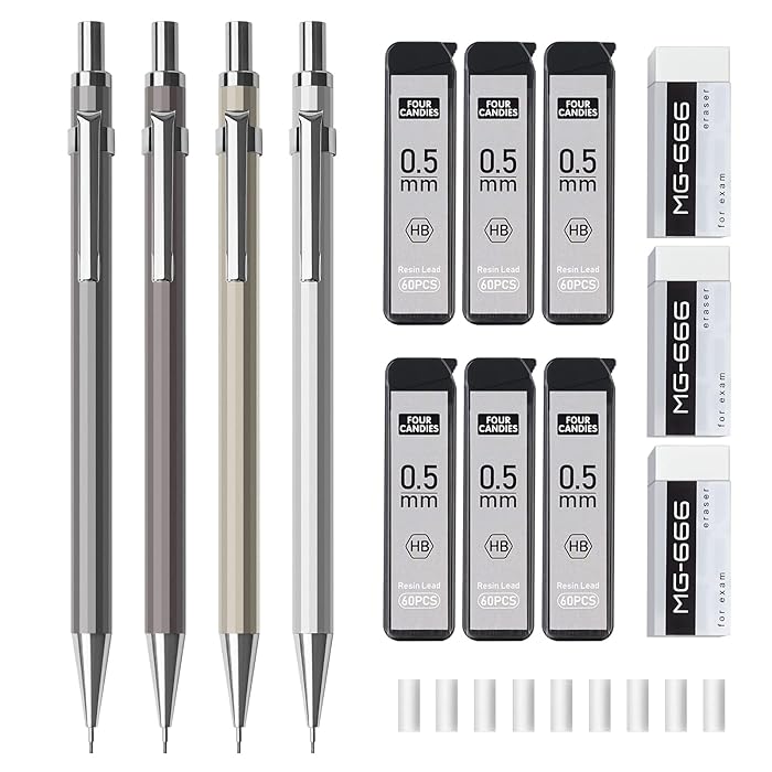 Buy Four Candies 0.5mm Mechanical Pencil Set with Case 4PCS Metal