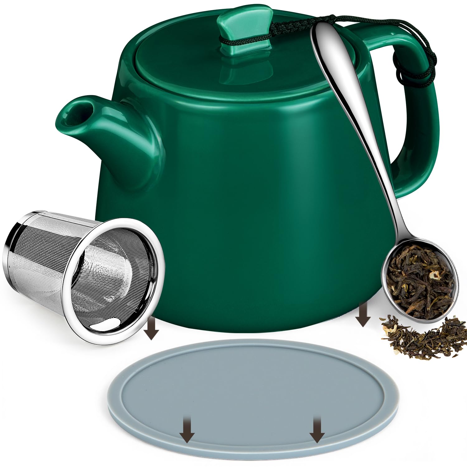 Brew To A Tea Stump Teapot, 600ml/20.29oz Heat-Resistant Porcelain with Removable Infuser, Handmade Teapot Includes Coaster and Spoon