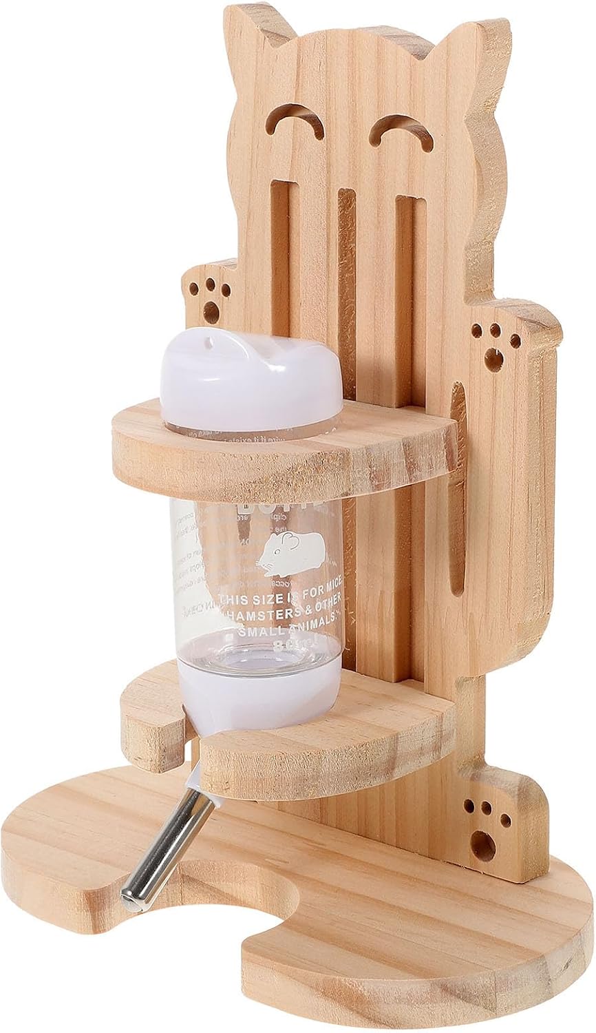 Hamster Water Bottle with Holder for Small Animals 80ml Capacity Lightweight Wood and Plastic Vertical Water Feeder Easy Installation for Daily Use