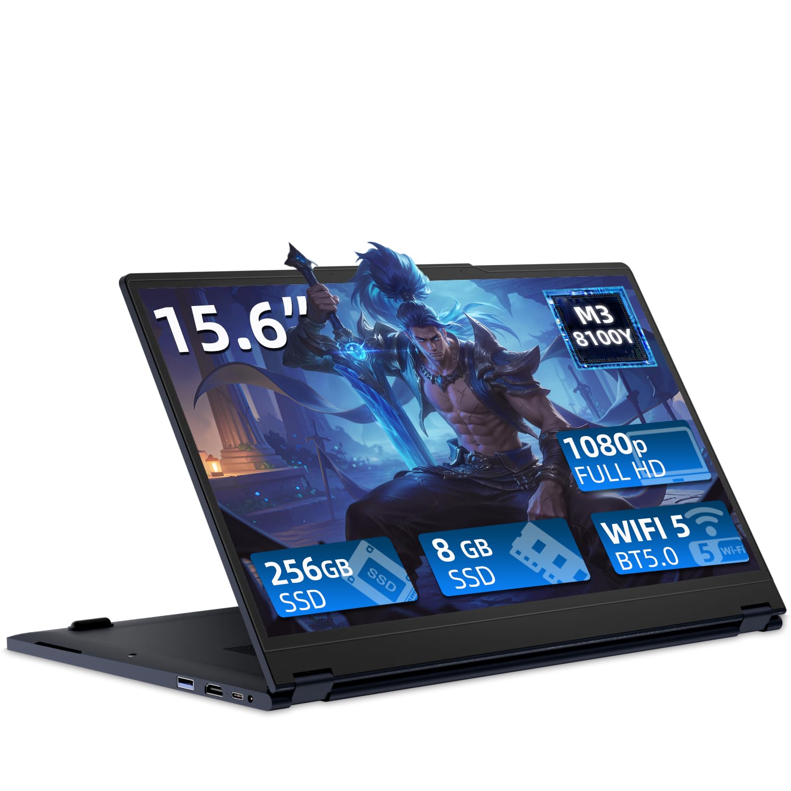 PC Portatile 2-in-1 Touchscreen da 15,6 Pollici, Win 11 Notebook con Core i3 8100Y Processore, Laptop 8GB RAM 256GB SSD, Computer Portatile 360° Rotation Touchscreen 1080P FHD USB3.0 HDMI Type-C WIFI5