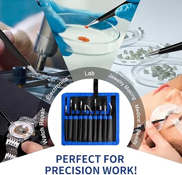 XOOL 10 PCS ESD Precision Tweezers Set, Anti-Static Stainless Steel Tweezers Kit for Electronics, Soldering, Craft, Jewelry, Model Building, Beauty