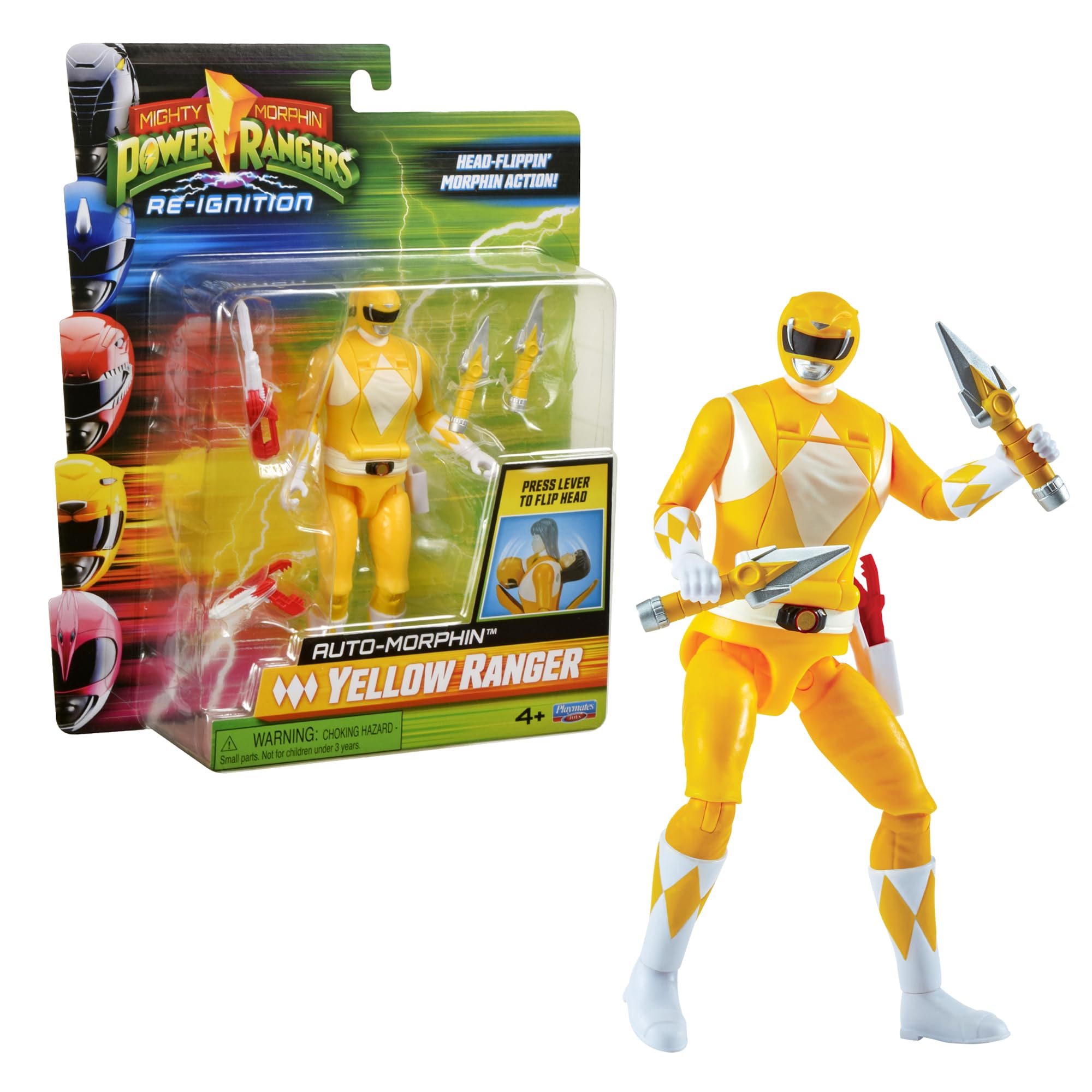Power Rangers - Auto-Morphin, Statuetta articolata 2 in 1, 15 cm, Ranger Giallo - Trini Kwan, per bambini dai 4 anni, PWG071