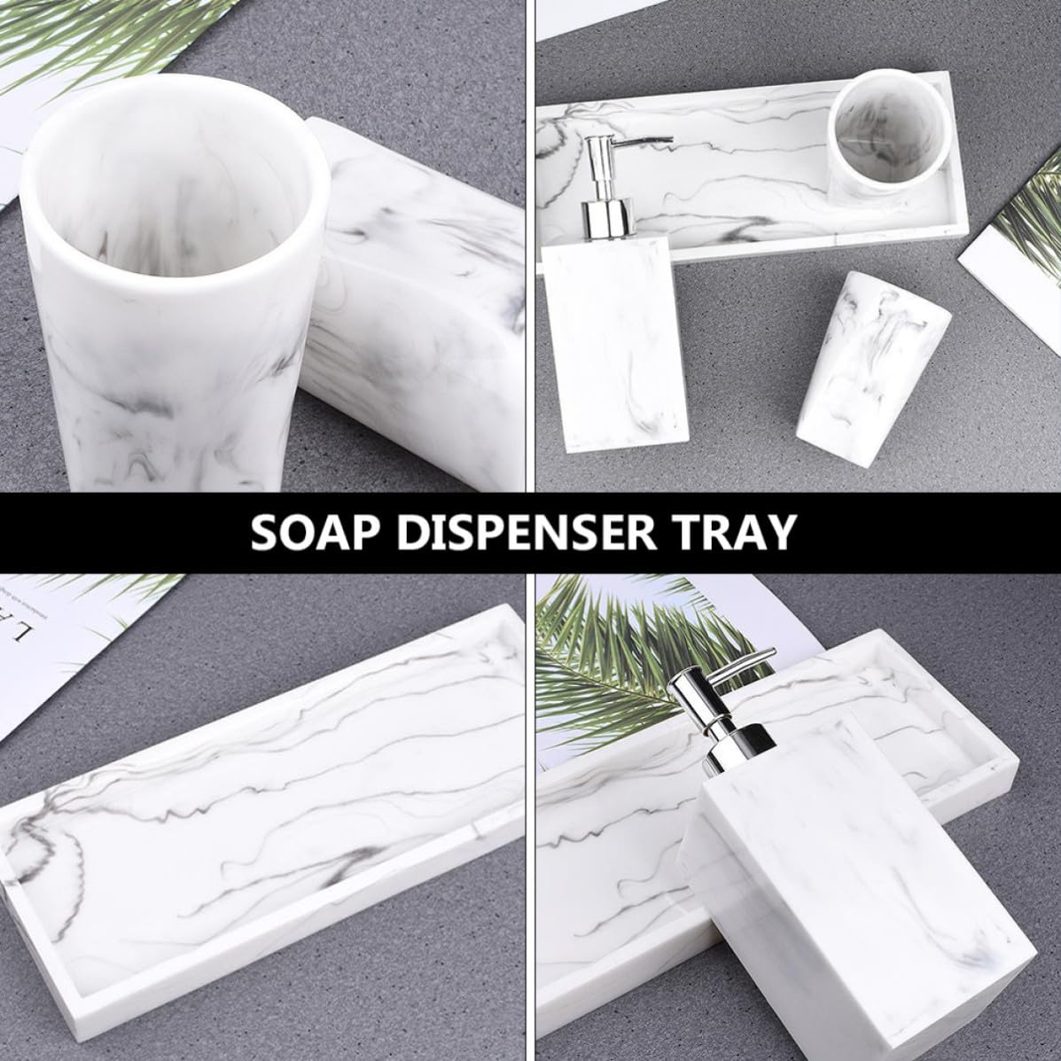 PLAFOPE Set accessori da bagno in resina effetto marmo con dispenser sapone e porta spazzolini, 1 set, adatto a colleghi e occasioni nuziali