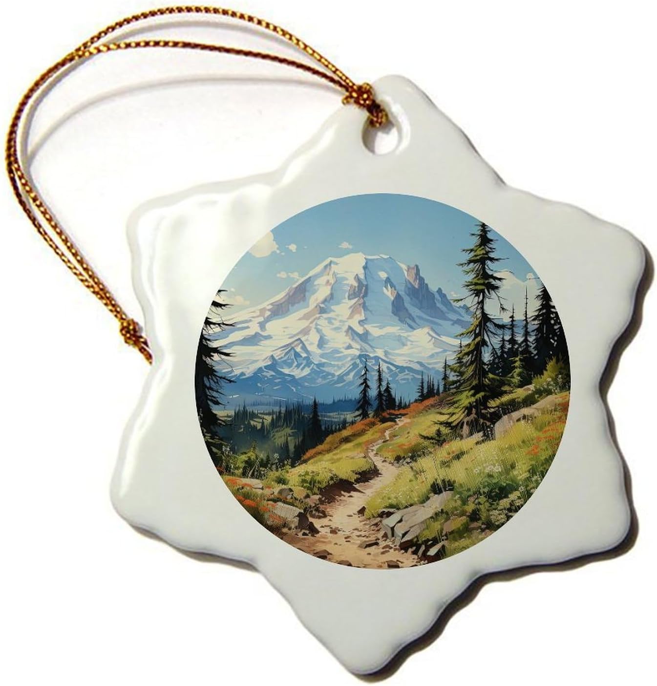 SILYHEART Mount National Park Snowflake Christmas Ceramic Ornaments Christmas Ornaments Landscape Artwork Funny Ornament for Mom Dad Baby Holiday 3 in