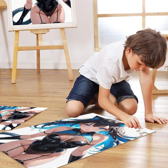 Foto 4 de 6 de Rompecabezas para Adultos de 1000 Piezas Chica Gato de Anime con Mono Negro