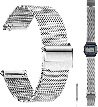 For Casio F-91W Replacement Band HVUYAL, Metal Strap, Easy to Put On and Take Off, Replacement Wristwatch, Rustproof, Adjustable, Unisex, Replacement Tool, Spring Bars Included Silver