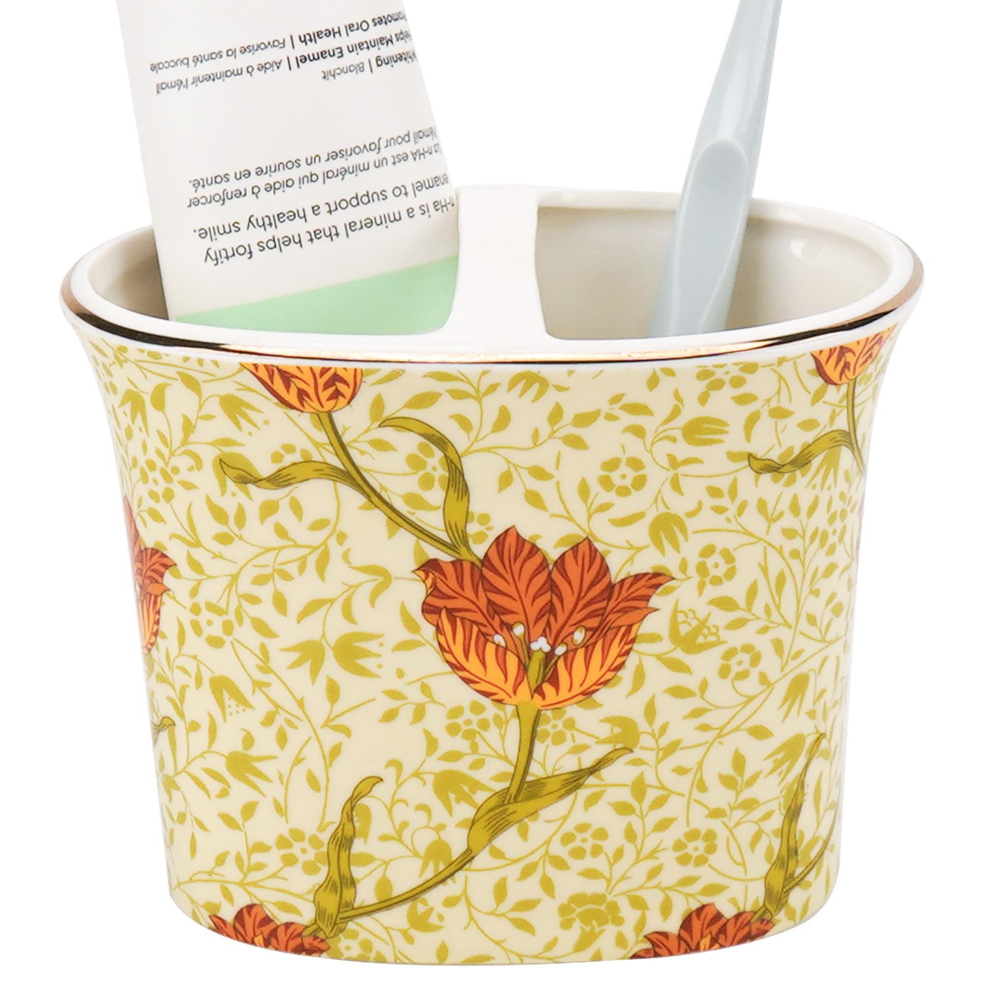 Porte-brosse à dents double fente en céramique motif floral tulipe jaune