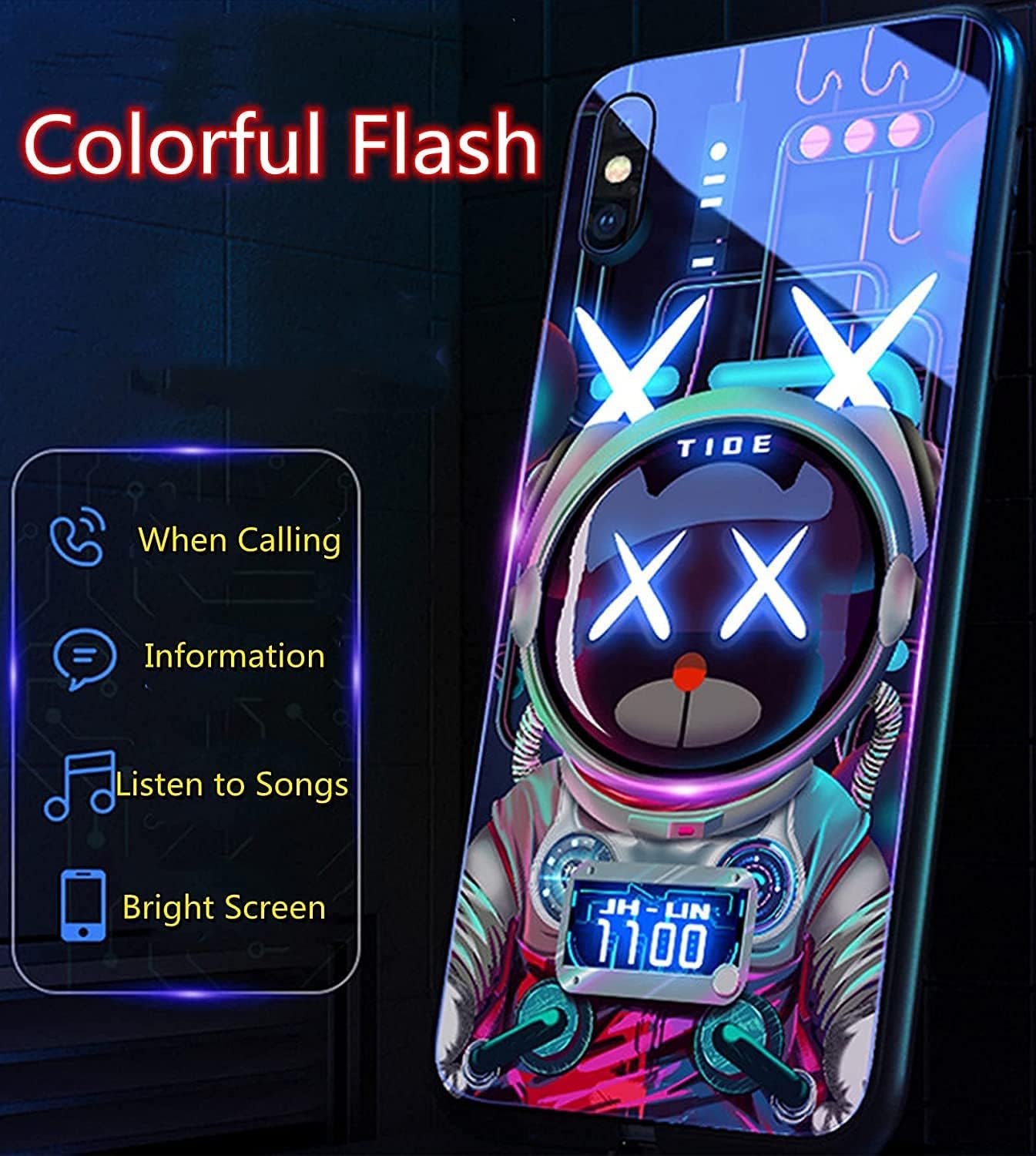 Compatible with iPhone Case,LED Colorful Glowing Tempered Glass Back Cover Bumper Shockproof,forCool Women and Men,Protective Lens,Voice Call Flash Wireless Charging (iPhone 17 Pro Max)