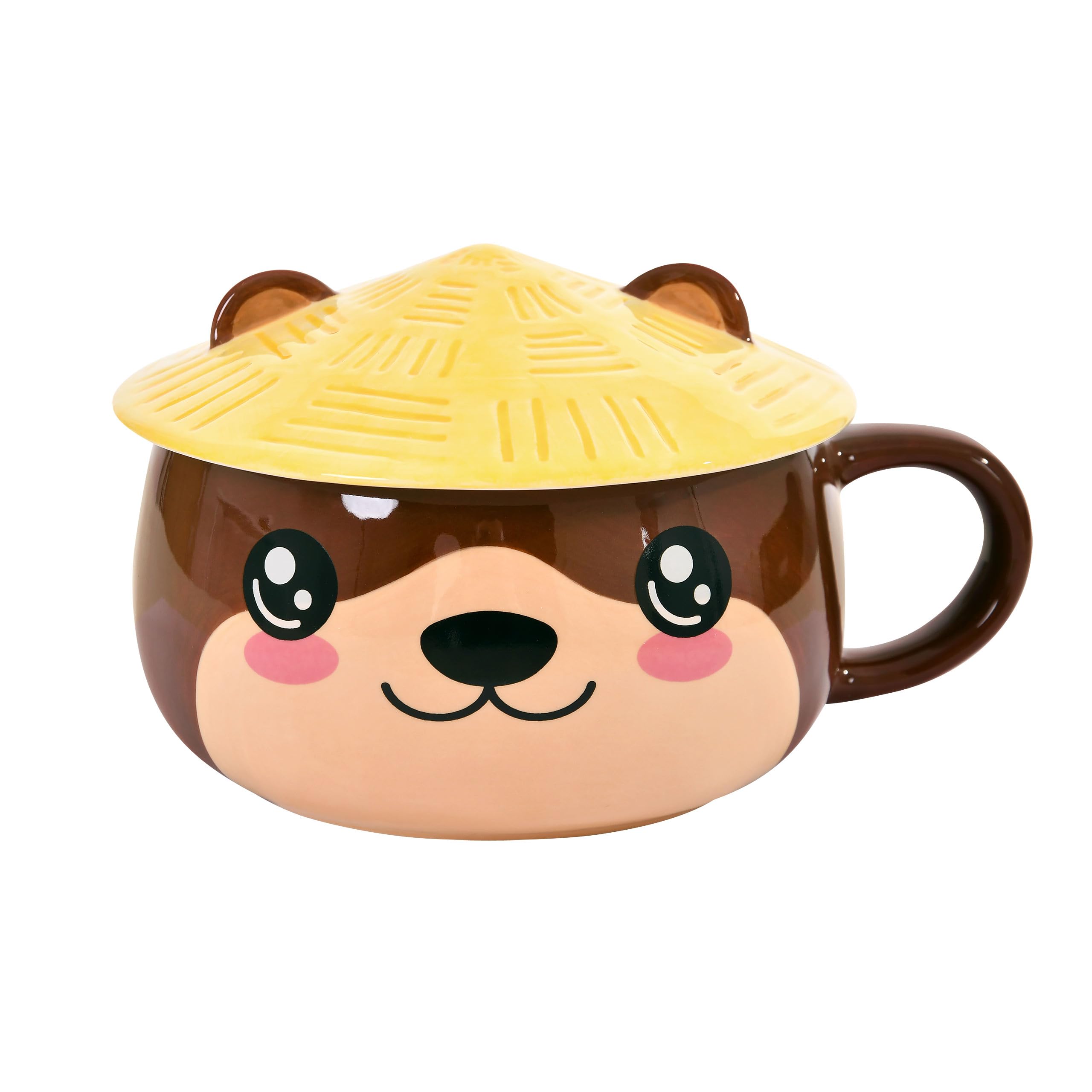 Elbenwald Mug Kawaii Otter Design with Lid - Capacity 450 ml, Height 9 cm (with Lid) - in Ceramic Brown for Anime Fans