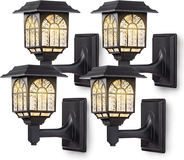 LeiDrail Solar Fence Lights Solar Lights Outdoor Garden LED Solar Powered Outdoor Wall Lights Waterproof Decor for Patio Yard Warm White 4 Pack