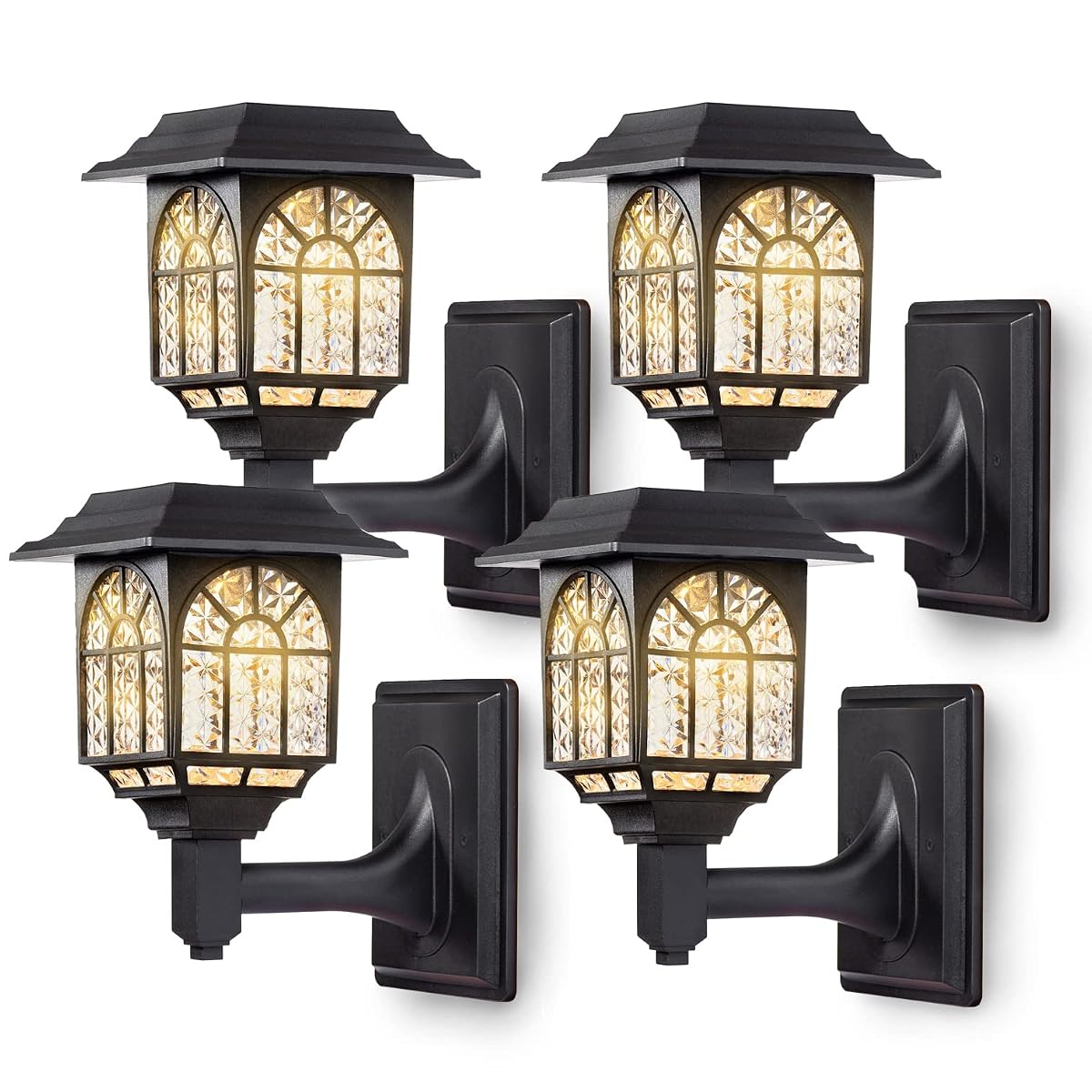 Leidrail Solar Fence Lights, 4 Pack Waterproof Led Lanterns, Warm White, Black,
